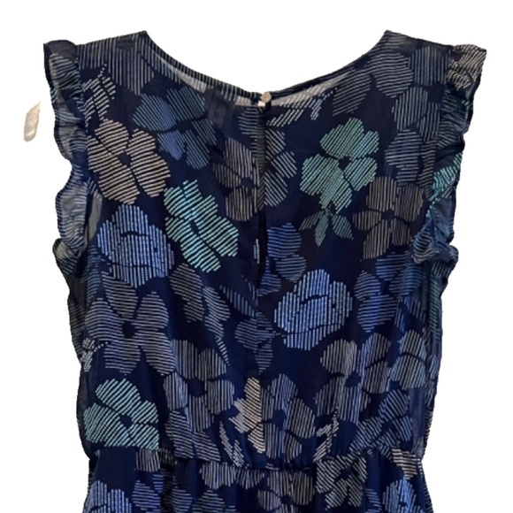 a new day Women's Navy Blue Broken Lines Floral Ruffled Lined Dress Size L - Picture 2 of 12